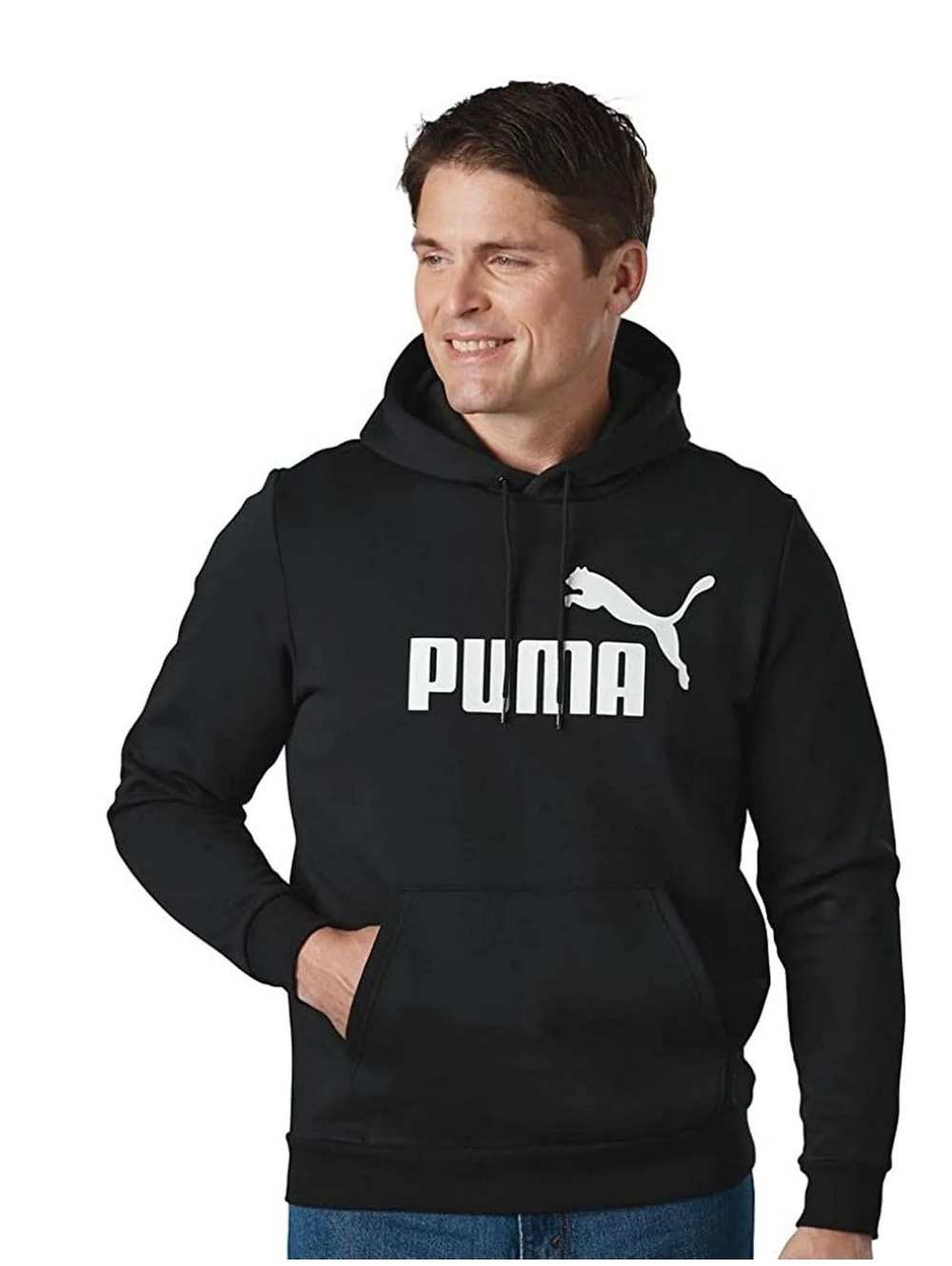 Puma Essentials Big Logo Black Fleece Hoodie Size L